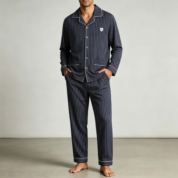 Jamicy Mens Pajama Set Cotton Pjs Set Long Sleeve Sleepwear Button Down Winter Home Wear Soft Loungewear Set with Pockets