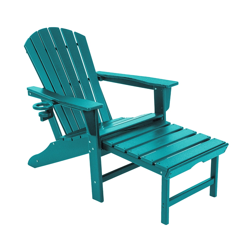 Patio Adirondack Chair HDPE Outdoor Lounge Chair Retractable Ottoman