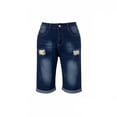 thumbnail image 5 of USNSM Men's Distressed Jean Shorts Ripped Bermuda Denims Casual Fitted Trendy Streetwear Elastic Waist Straight Shorts Pants Blue S, 5 of 9