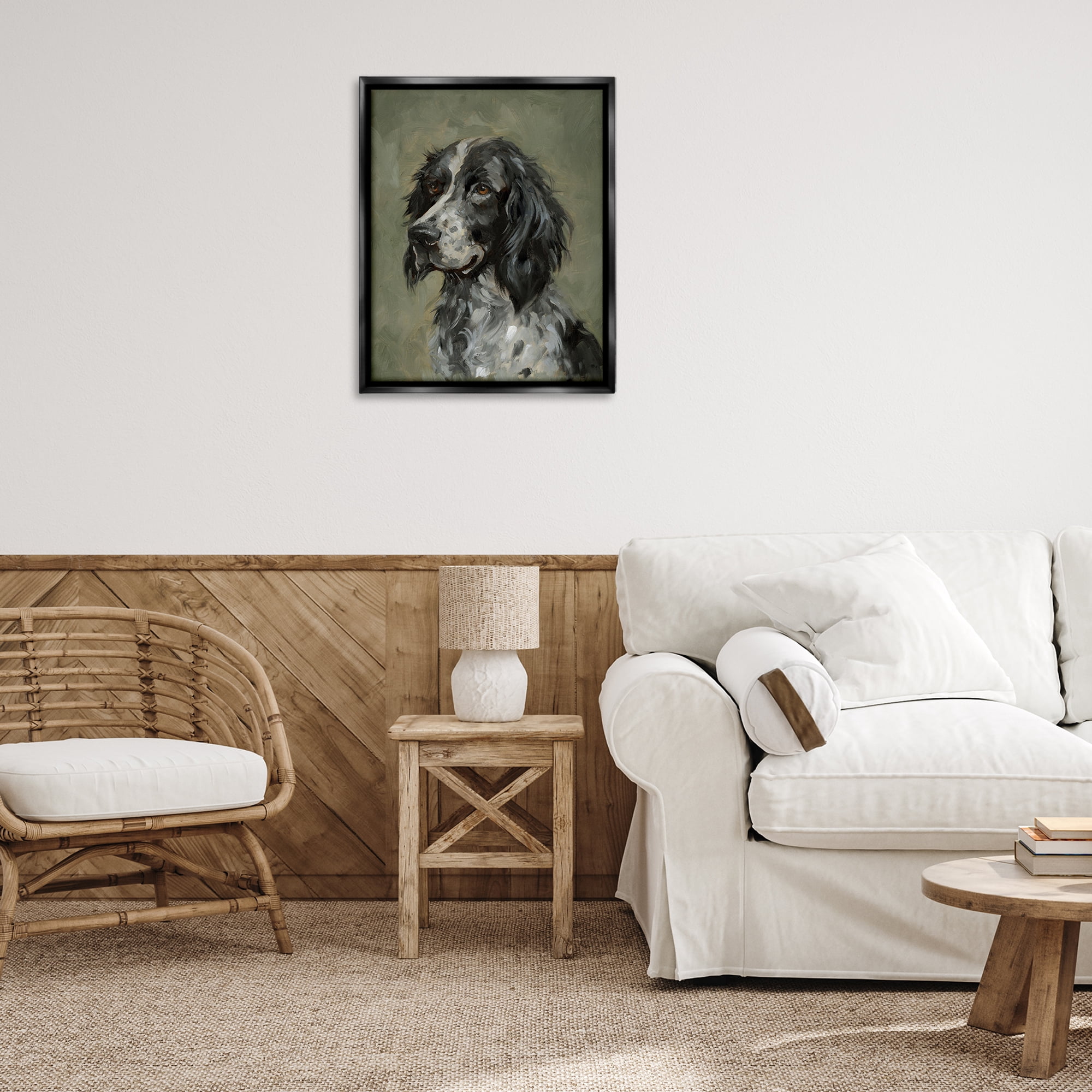 Stupell Industries Cocker Spaniel Portrait Animals & Insects Painting Black Floater Framed Canvas Art Print Wall Art, 25 x 31