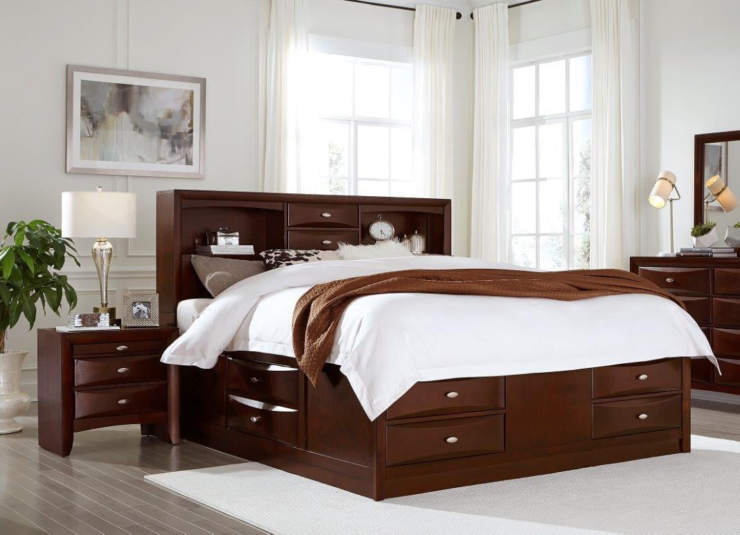 Traditional Storage Queen Size Bedroom Set 3 Pcs Linda Merlot Global