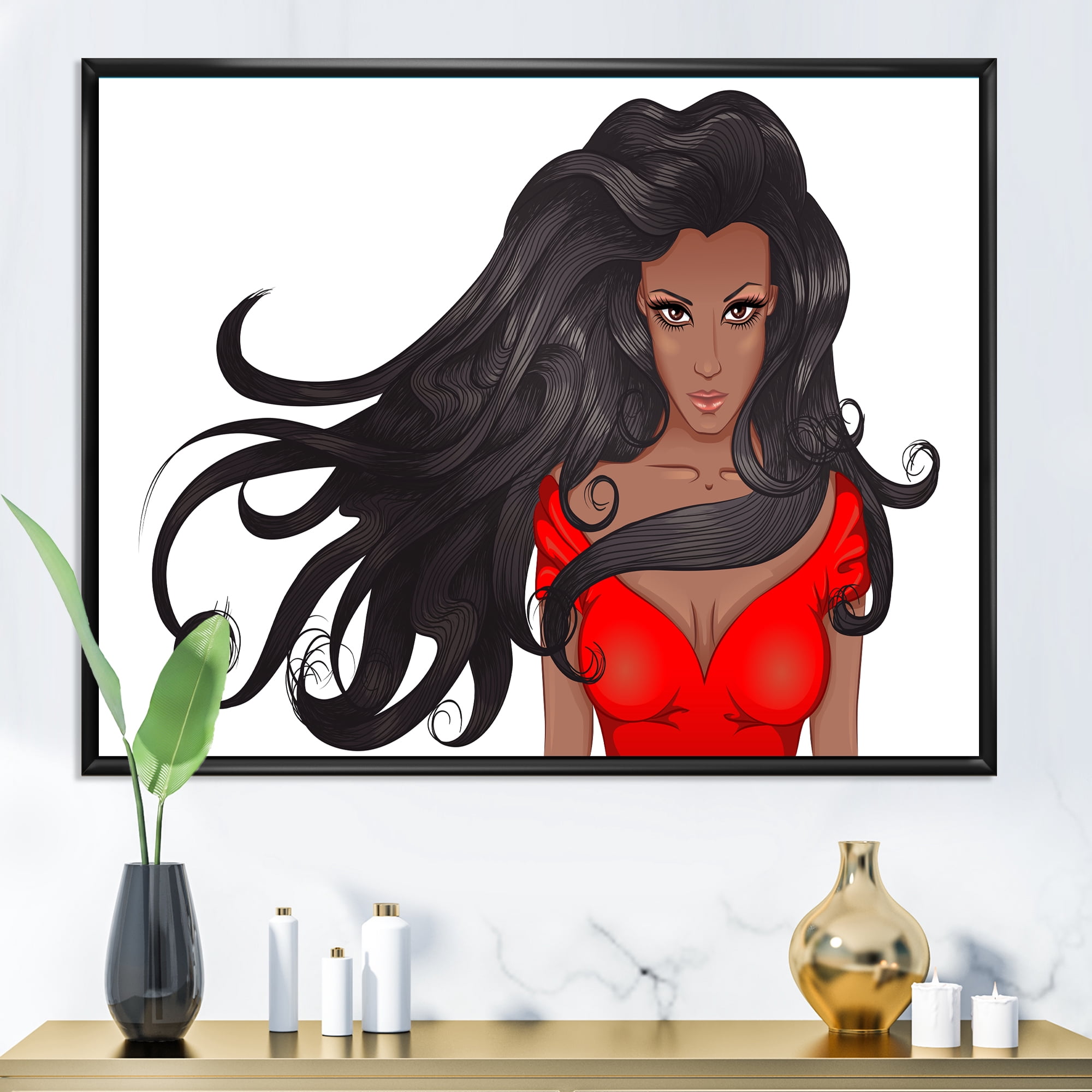 Designart 'Portrait of African American Female XIV' Modern Framed Canvas Wall Art Print