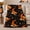 Orange Moon Candles, variant on Ravens And Glowing Lanterns In Ornamental Frames, Soft Flannel Blanket with ornate dark Ornamental Damask Print, Housewarming Gift and Home Decor for Bedroom and Living Room