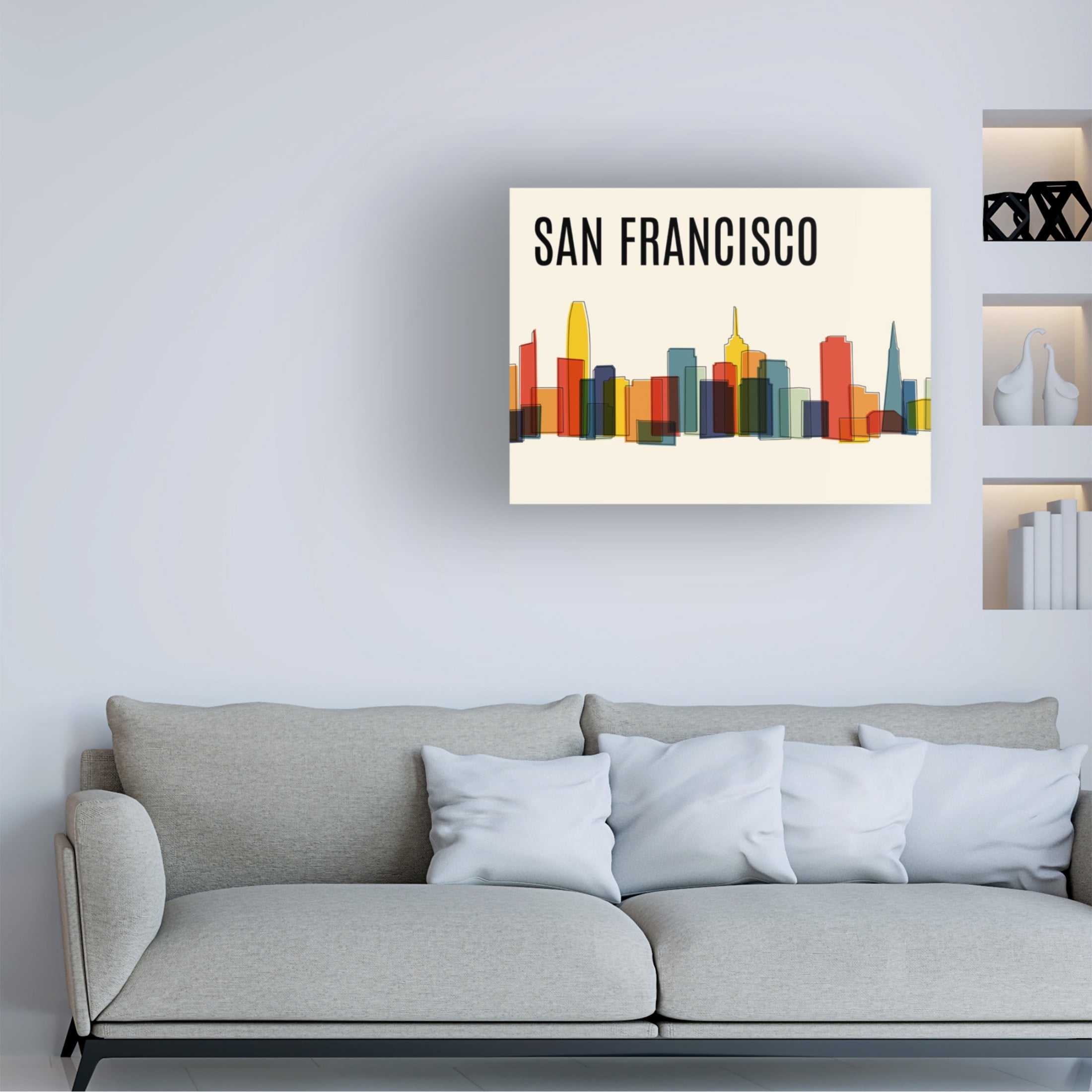 Canvas Wall Art - Tom Quartermaine 'San Francisco Mid Century Modern Cityscape' Wall Art for Living Room, Bedroom, or Office Décor by Trademark Fine Art - 32 x 24 Inches