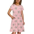 thumbnail image 4 of Uourmeti Owl Short Sleeve Swing Dress for Girls Summer Casual Loose Crewneck Knee Length A-Line Dress School Party Dresses with Pockets, 4 of 6