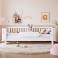 thumbnail image 2 of Bellemave Twin Size Bed with Removable Rails, Solid Wood Montessori Bed with Headboard and Footboard, Rounded Corners Twin Platform Bed with Fence, No Box Spring Needed, White, 2 of 8