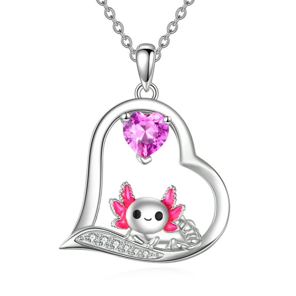 Axolotl Necklace 925 Sterling Silver Cute Animal Pendant Love Heart Jewelry Gift for Women Animal Lovers