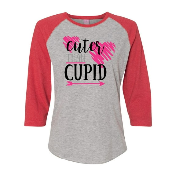 Cuter Than Cupid Valentine's Day Women's Raglan Shirt-Vintage Heather/Vintage Red-Small