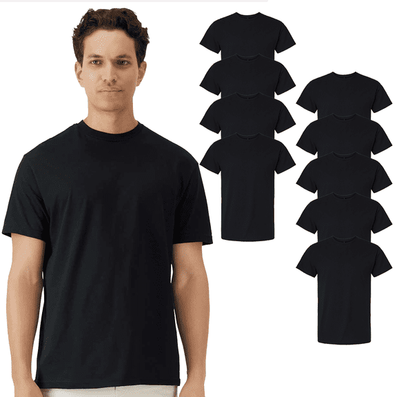 Gildan Men Classic Fit Crewneck T-Shirt, Light Cotton Short Sleeve Black Tee, 9 Pack, L
