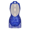thumbnail image 6 of Doomiva Women's Shiny Sequins Tassel Latin Jazz Dance Leotard Bodysuit Sleeveless Backless Dance Dress Royal Blue L, 6 of 7