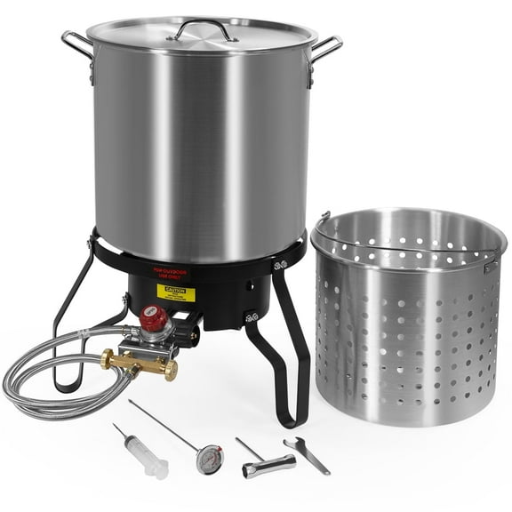 Barton 52 Qt. Aluminum Turkey Fryer Kit with Injector, Thermometer & 80,000 BTU Propane Burner for Poultry & Seafood