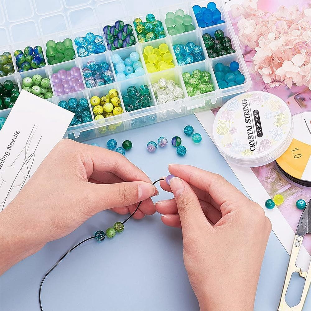 1 Box Glass Beads for Beading Jewelry Making with Steel Scissors Elastic Thread Stainless Steel Big Eye Beading Needles Mixed Color 8mm Hole: