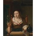 thumbnail image 2 of Ary de Vois 20x24 Black Ornate Framed Double Matted Museum Art Print Titled: Young Woman Holding a Glass of Wine, 2 of 5