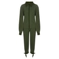 thumbnail image 2 of Gureui Women's Autumn Outfits, Solid Color Ribbed Lapel Long Sleeves Shirt + Long Pants 2Pcs Clothes Set, 2 of 8