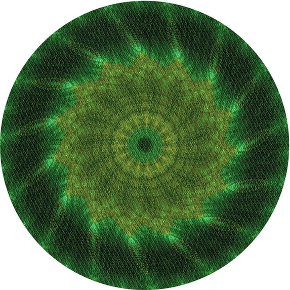 Ahgly Company Machine Washable Indoor Round Transitional Dark Forest Green Area Rugs, 6' Round