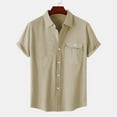 thumbnail image 4 of Camisa de Manga Corta con Botón Casual de Color Sólido Botón Cardigan Bolsillo Turndown Cuello Blusa de los Hombres, 4 of 9