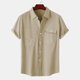 thumbnail image 4 of Camisa de Manga Corta con Botón Casual de Color Sólido Botón Cardigan Bolsillo Turndown Cuello Blusa de los Hombres, 4 of 9