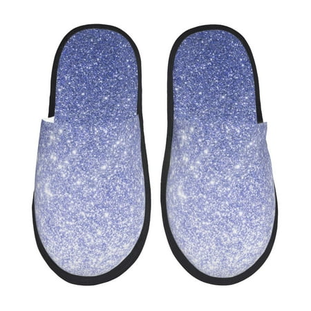 Balery Glittering Blue Purple Slient Indoor Furry Fleece Comfort House Shoes Soft Non-Slip Home Shoes Cotton slippers House Slippers-- Medium
