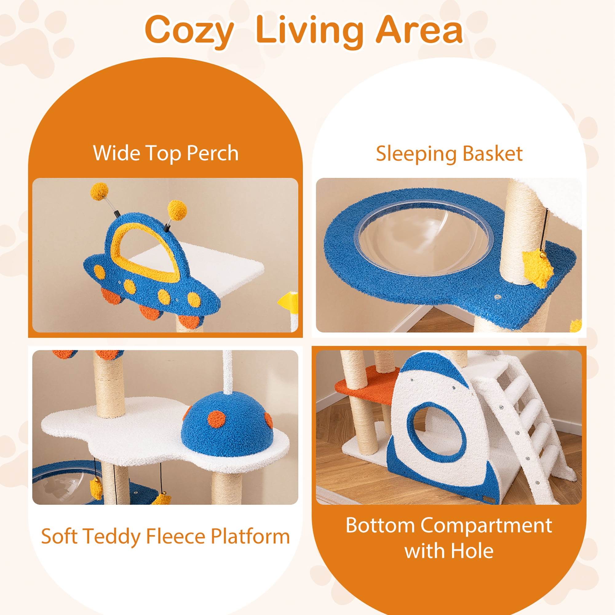 Gymax Space Theme Cat Tree w/ Sisal Covered Scratching Posts UFO-shaped Top Perch