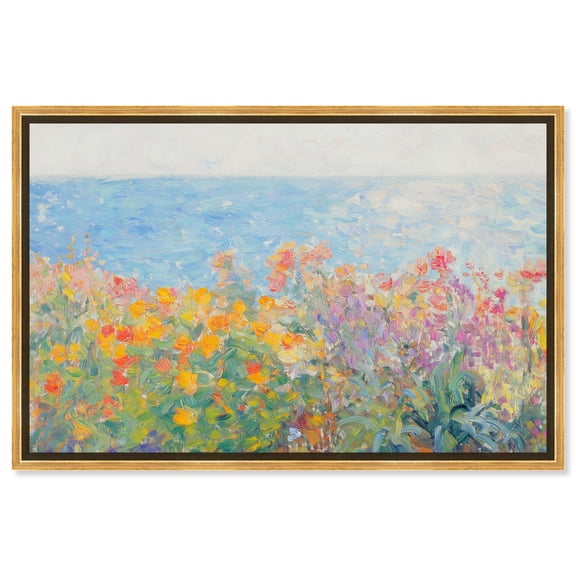 Colorful Shoreline Garden Canvas Impressionism Art by Art Remedy, Gold Frame, 15" x 10"
