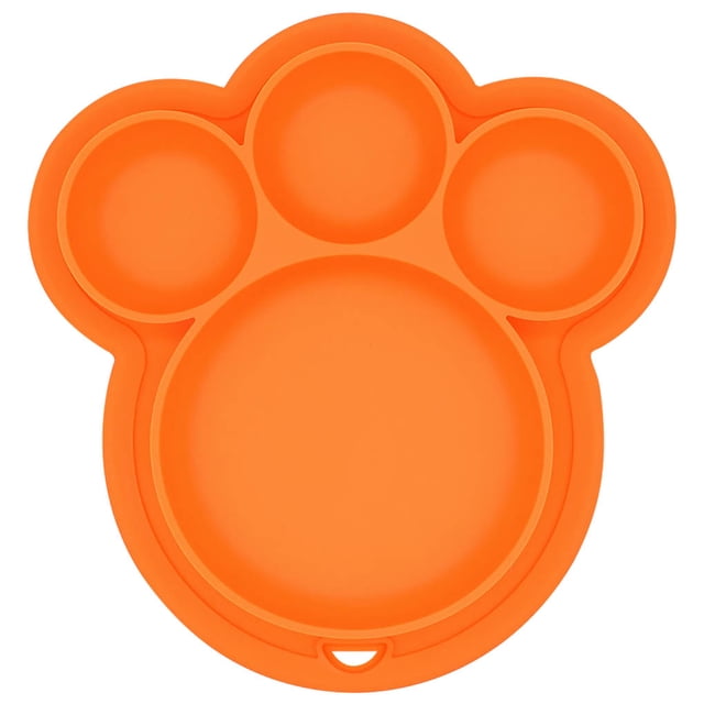 Inteprter de cena para niños, alimentación de silicona, frutas, dividido, cuenco, forma de pata, vajilla de alimentación, juguete para Mostrada Naranja Inteprter HA003350-03