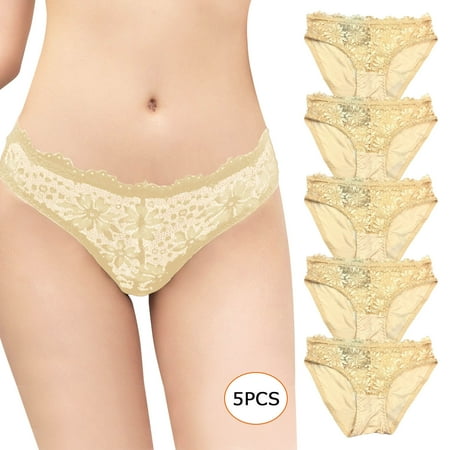 

QIPOPIQ Underwear for Women Plus Size 5PCS Fashion Sexy Lace Pattern Hollow Low Waist Solid Color Under Panties
