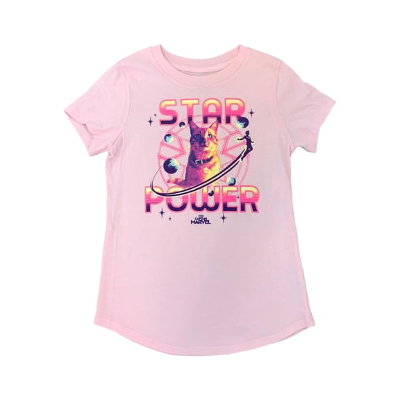 Girls Captain Marvel "Star Power" Pink & Purple Glittery Tee T-Shirt 10