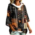 thumbnail image 2 of IYYVV 3/4 Sleeve Halloween Hoodies For Women Drawstring Ghost Pumpkin Batwing Sleeve Wearable Blanket Spooky Season Fall Sweatshirts Black XL, 2 of 5