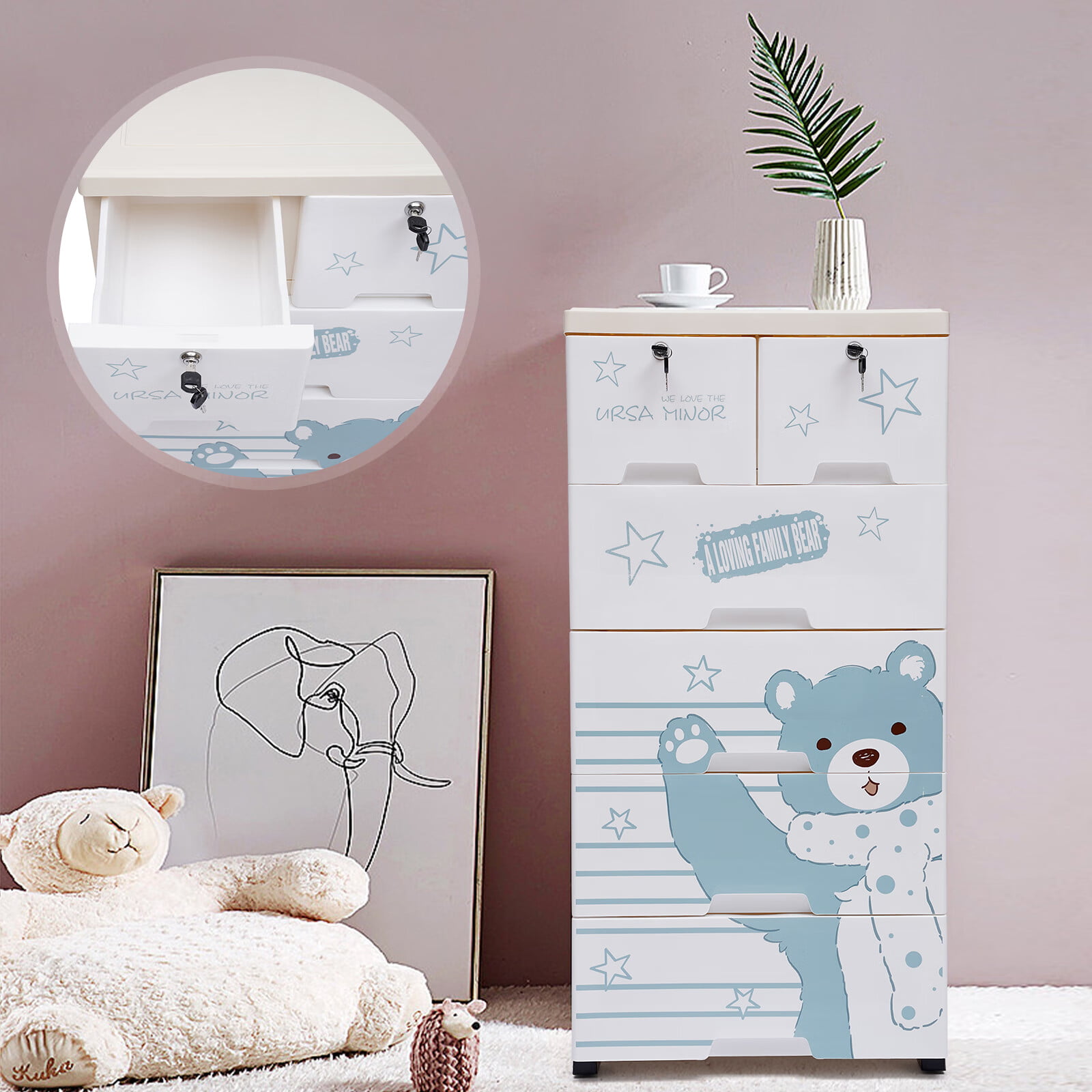 Beige Plastic Storage Cabinet with 6 Drawers and Lock, Wheels, and Large  Capacity - Ideal for Small Spaces, Easy to Assemble and Clean - Perfect for