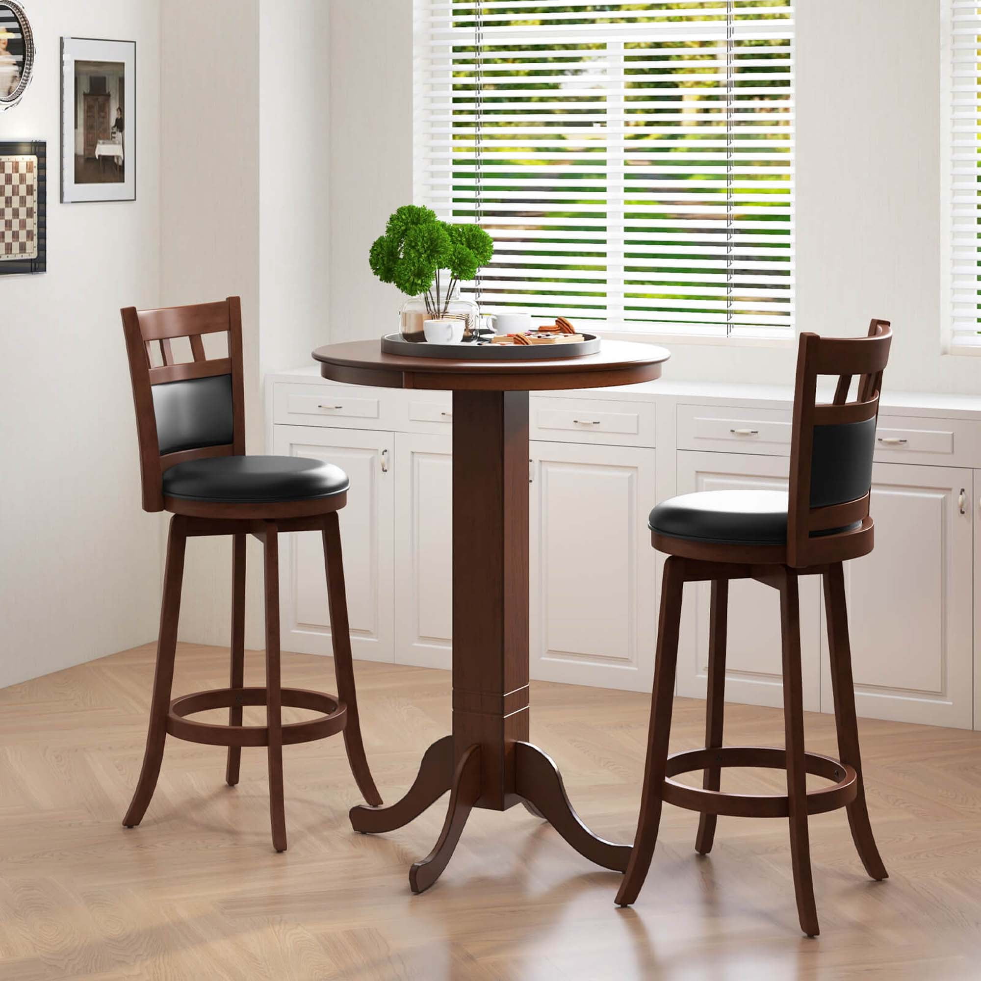 Costway Wood Swivel Bar Stools Set of 2 with Faux Leather Upholstered Seat & Back