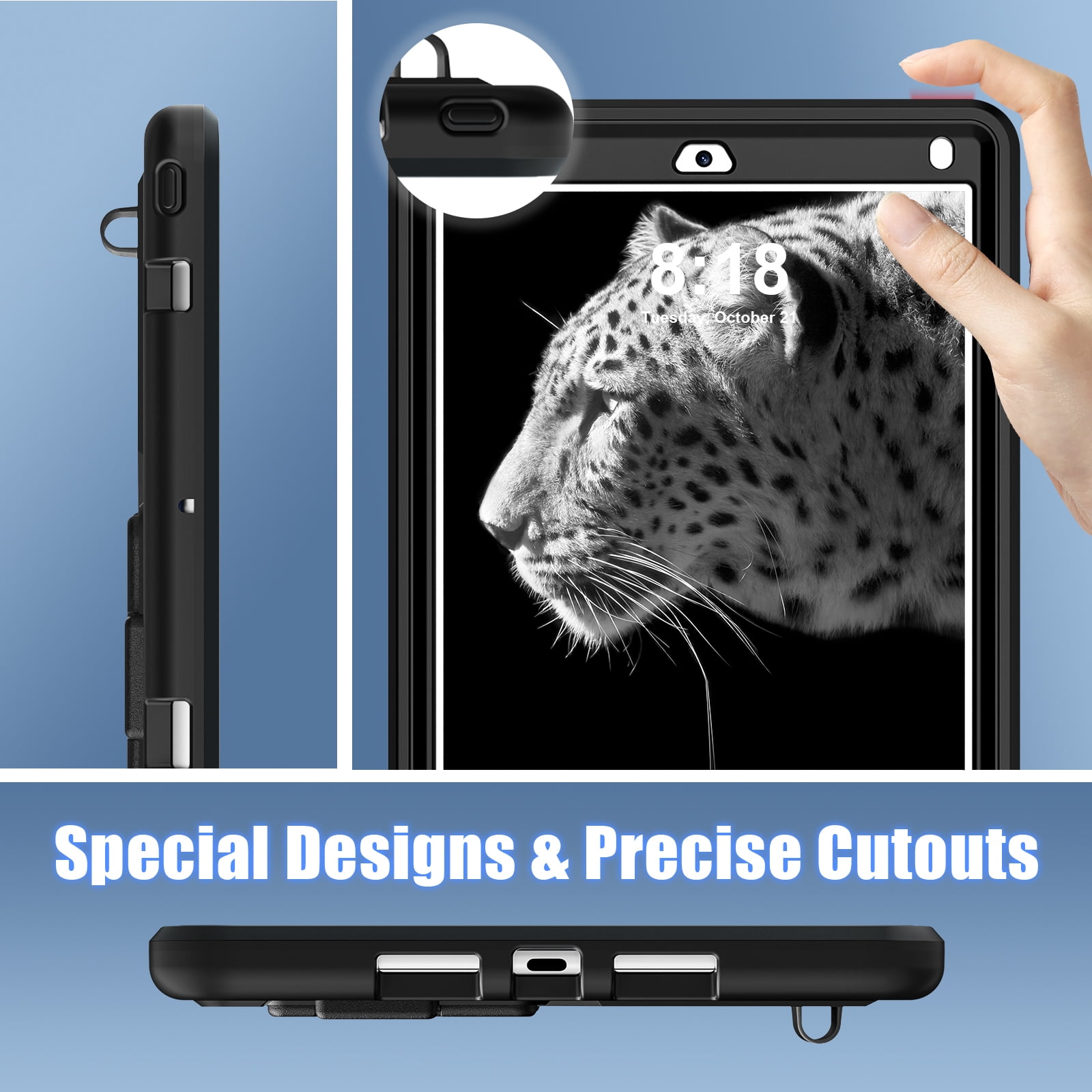 TECH CIRCLE Kids Case for iPad 9.7 2018/2017/iPad Air 2/Pro 9.7 with Pencil Holder,Shockproof Portable Handle Stand Protective Kids Case for iPad 9.7 Inch 6th Gen/5th Gen/Air 2/Pro 9.7",Black
