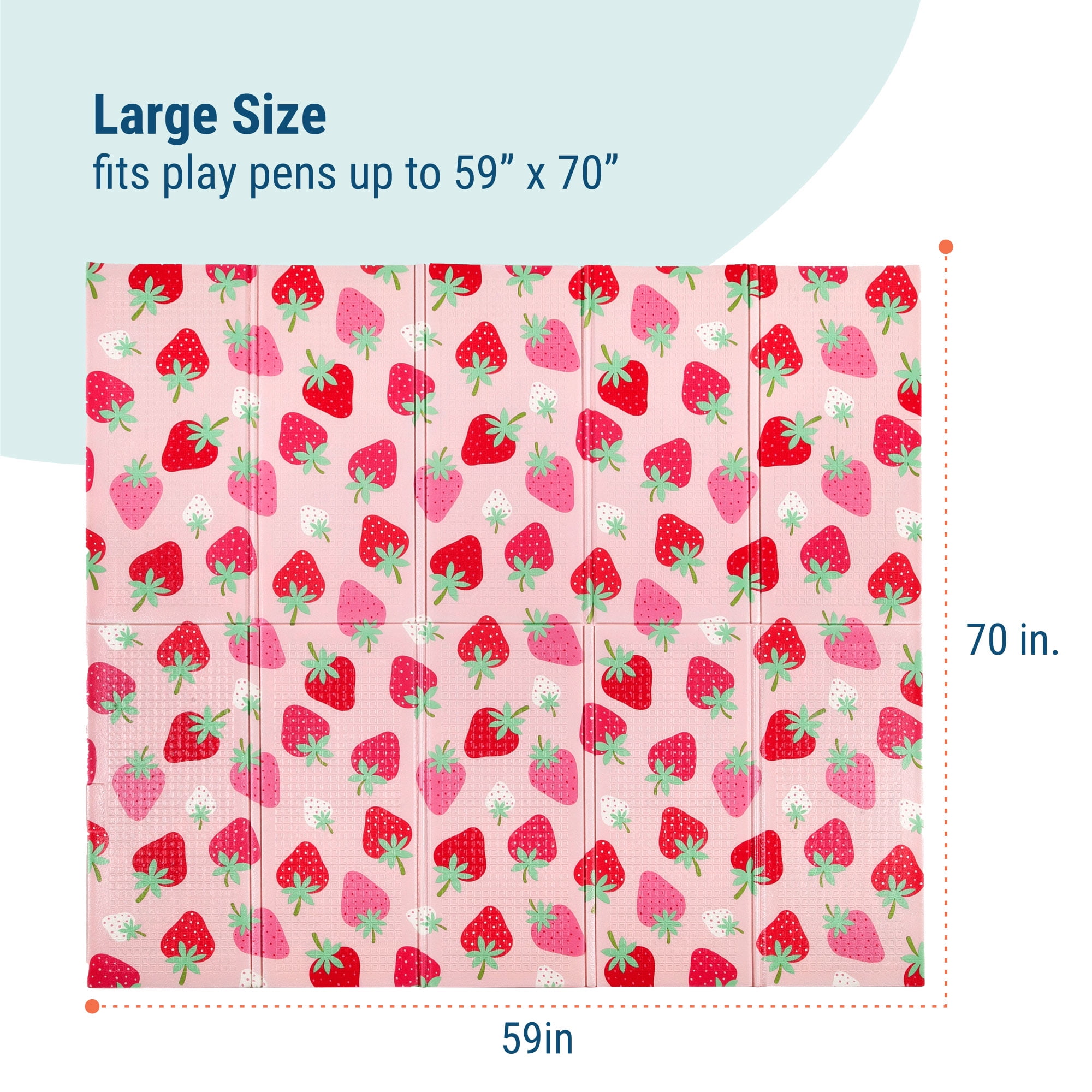 Wildkin Baby Play Mat - Large Folding Foam Play Mat for Infants, Babies, Toddlers, Waterproof, Double-sided (70" x 59") - Strawberry Patch