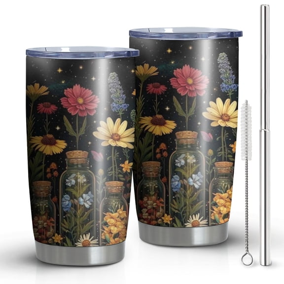 20 Oz Pioneer Flower Coffee Tumbler Double Wall Insulated Stainless Steel Water Bottle | Metal Reusable Thermoses Flask with Cup Cap | Leak & Sweat Proof with Anti-Dust Lid