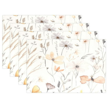 

Elegant Silk Flowers 4-Piece 12x18in Heat-Proof Place Mats Set Non-Slip for Family Dining