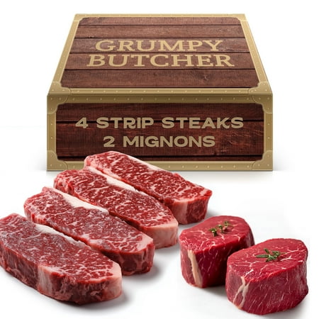 Grumpy Butcher 6 Beef Steaks Set: 4 Sirloins 2 Large Filet Mignons Grumpy Butcher 6 Beef Steaks Set: 4 Sirloins 2 Large Filet Mignons