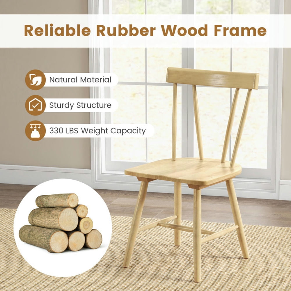 Finihen Dining Chair, Armless Chair, Windsor Style Armless Chairs with Solid Rubber Wood Frame, for Living Room, Bedroom, Kitchen, Dining Room, Natural