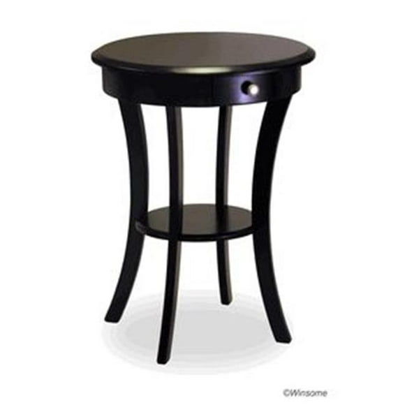 Black Beechwood ROUND ACCENT TABLE WITH ONE DRAWER ONE SHELF
