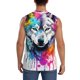 thumbnail image 4 of Fotbe Cool Colorful Wolf Men's Camiseta sin Mangas Estampada para Hombres, Playera Casual para Gimnasio, Entrenamiento, Playa-Large, 4 of 7