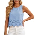 thumbnail image 2 of NTACZA Eyelet Scalloped Hem Summer Tops Solid Tank Tops Casual Crew Neck Sleeveless Vacation Keyhole Back Relaxed Size XS, 2 of 6