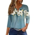 thumbnail image 2 of 3/4 Length Sleeve Womens Tops Henley V Neck 3/4 Sleeve T Shirts Summer Casual Half Sleeve Blouse Tees, 2 of 4