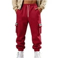 thumbnail image 1 of Lovzfmll Men's Retro Striped Fleece Joggers, Solid Color Base, Heavy Pile, Drawstring Waist, Pockets for Warmth Red, 2XL, 1 of 9