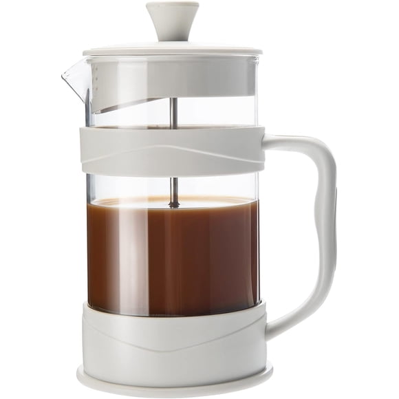 PARACITY French Press Coffee 12 OZ, Camping Small Coffee of bamboo handle, Cold Brew French Press(White)