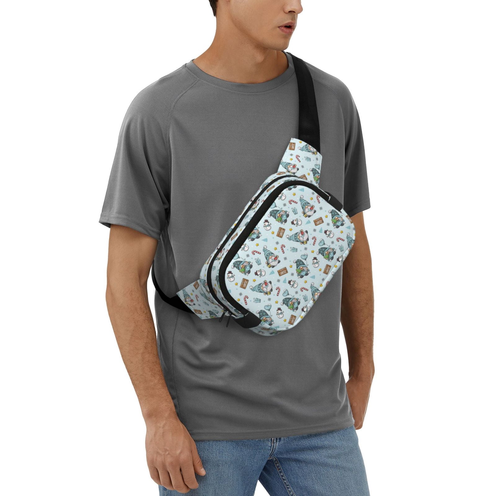 Picia Winter Wonderland Light Blue Print Square Double-Layer Waist Bag Mini Adjustable Waist Belt Bag Exercise Running Travel Hiking