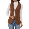 thumbnail image 2 of ClodeEU Women's Corduroy Waistcoat ,V Neck Tunic Button Up Vest,Casual Slim Suit Vests Coffee,Womens Plus XXL, 2 of 8