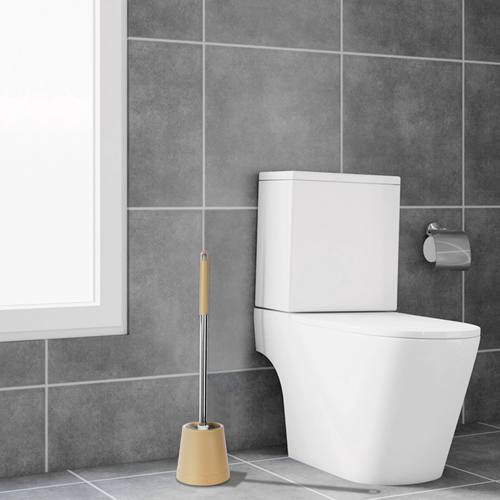 REGALWOVEN Toilet Brush Round Head Stainless Steel Durable Grip Handle Compact Size Toilet Bowl Brush Holder Bathroom Essentials Yellow 2pk