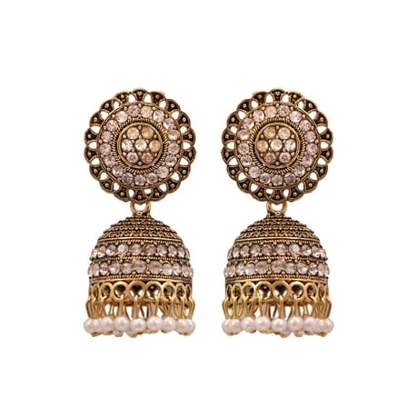 Crunchy Fashion Bollywood Jewellery Traditional Ethnic Bridal Bride Wedding Bridesmaid Gold-Plated Round Floral Jhumka Earrings