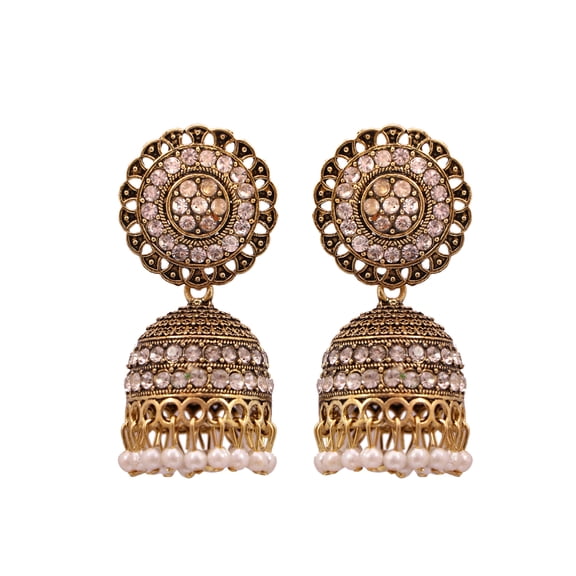 Crunchy Fashion Bollywood Jewellery Traditional Ethnic Bridal Bride Wedding Bridesmaid Gold-Plated Round Floral Jhumka Earrings