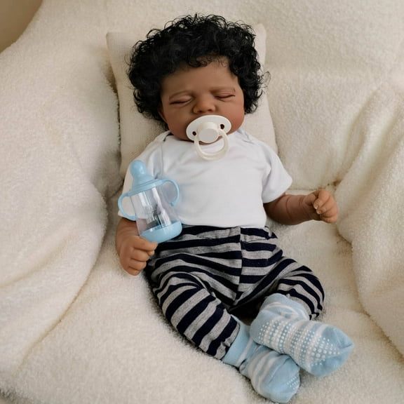 Lifelike Reborn Baby Dolls Black - 18 Inch Realistic-Newborn Dolls African American Baby Doll with Soft Cloth Body, Real Life Baby Doll Gift for Kids Ages 3