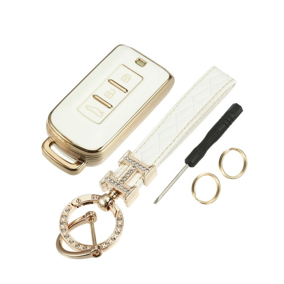 Unique Bargains Key Fob Cover Kit for Mitsubishi Outlander 3 Button TPU White Remote Keyless Key Fob Case with Keychain