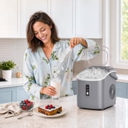 EUHOMY Countertop Ice Maker 26 lbs/Day Portable Self-Cleaning, 9 Bullet Ice in 6 Min, Silver